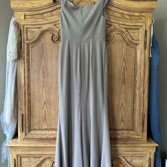 Azazie Grey Jersey Material Floor Length Dress - Picture 3 of 6